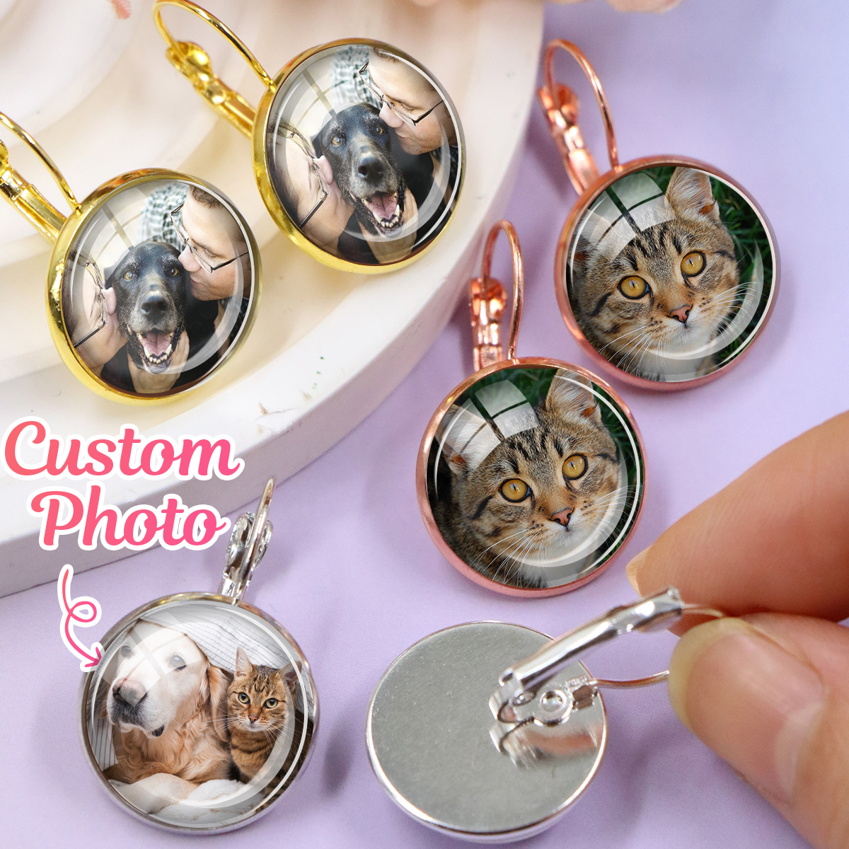 Pet Portrait Custom - Custom Photo Earrings, Personalized Picture Drop