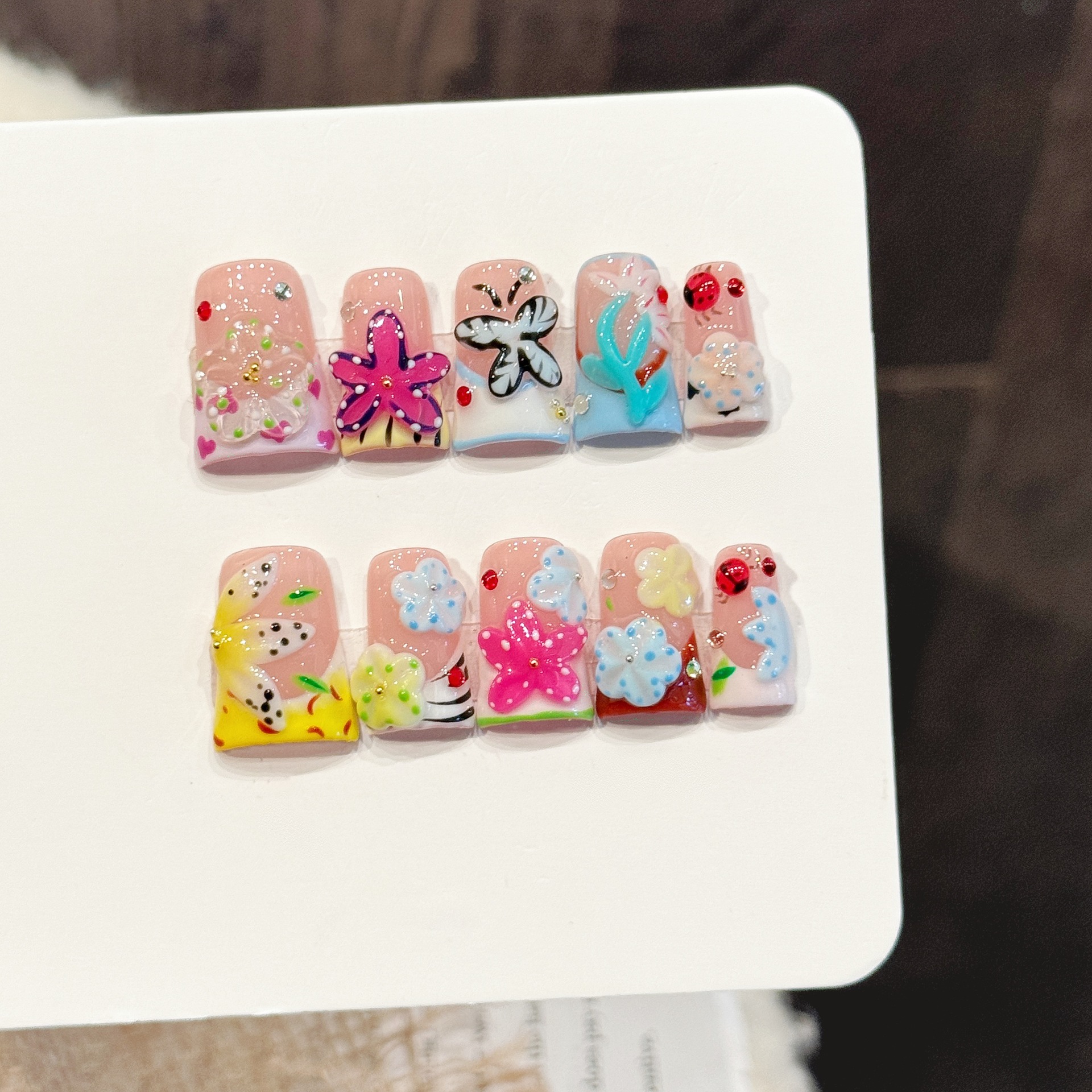 Pressed Flower Art - 10PCS Duck Handmade Press On Nails,Flower