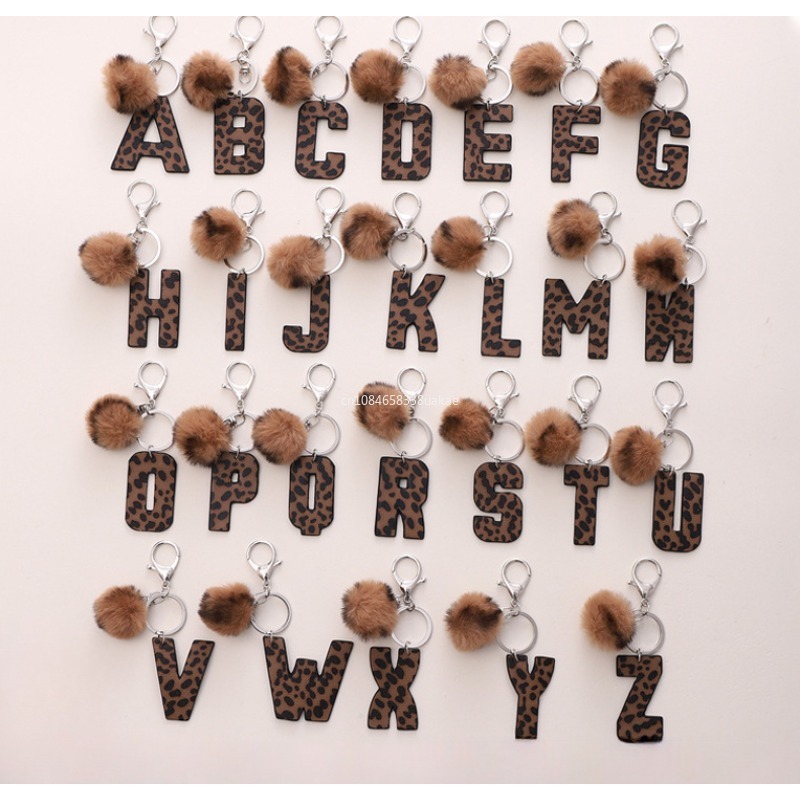 Fashion Leopard English Alphab - Monogram Keychain Leather reseña y precio