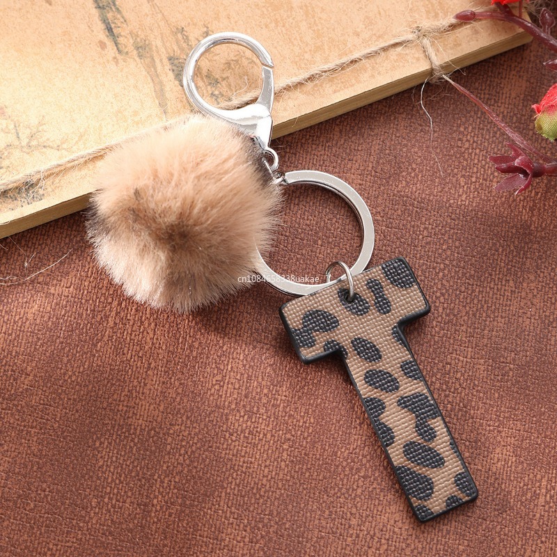 Fashion Leopard English Alphab - Monogram Keychain Leather reseña y precio