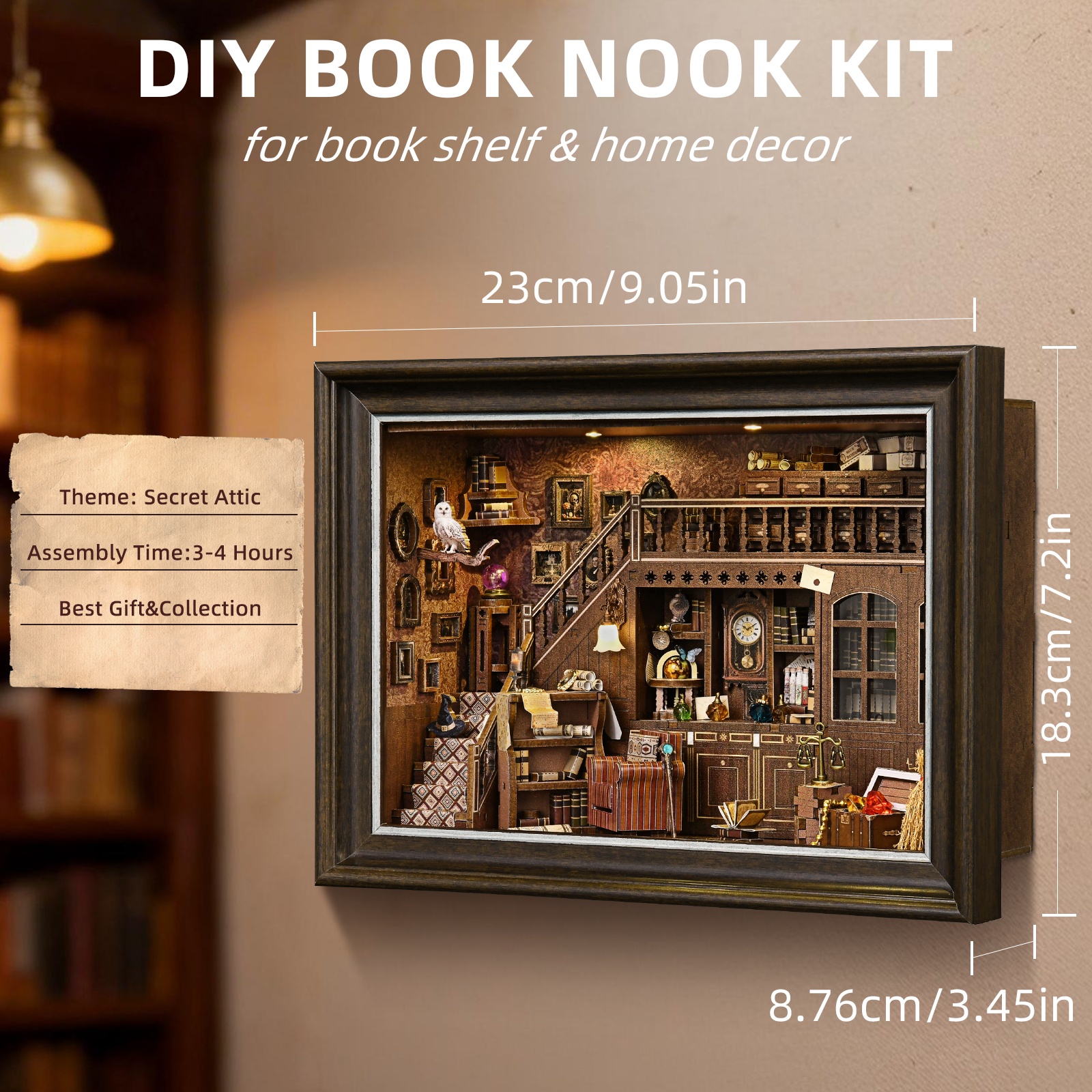 Book Nook Kit Secret Attic DIY - Engraved Wood Frame reseña y precio
