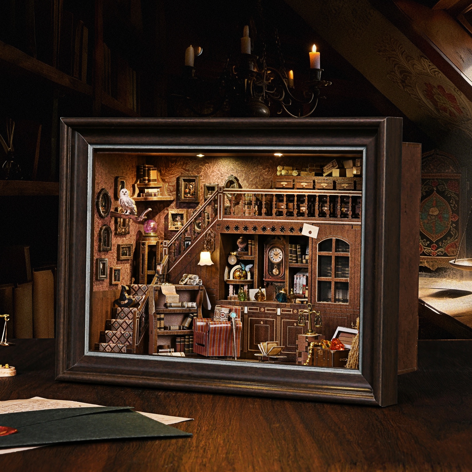 Book Nook Kit Secret Attic DIY - Engraved Wood Frame reseña y precio