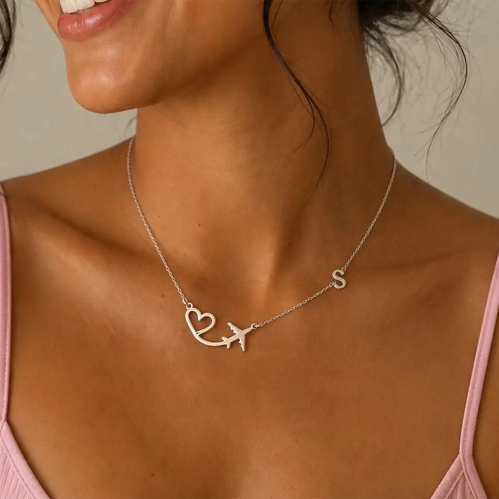 Personalized Heart Airplane In - Name Necklace Custom reseña y precio