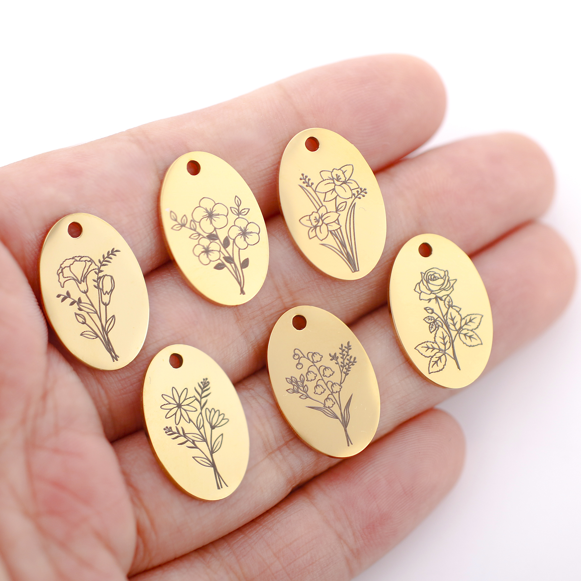 5Pcs Oval Birth Month Flower P - Birth Flower Necklace reseña y precio