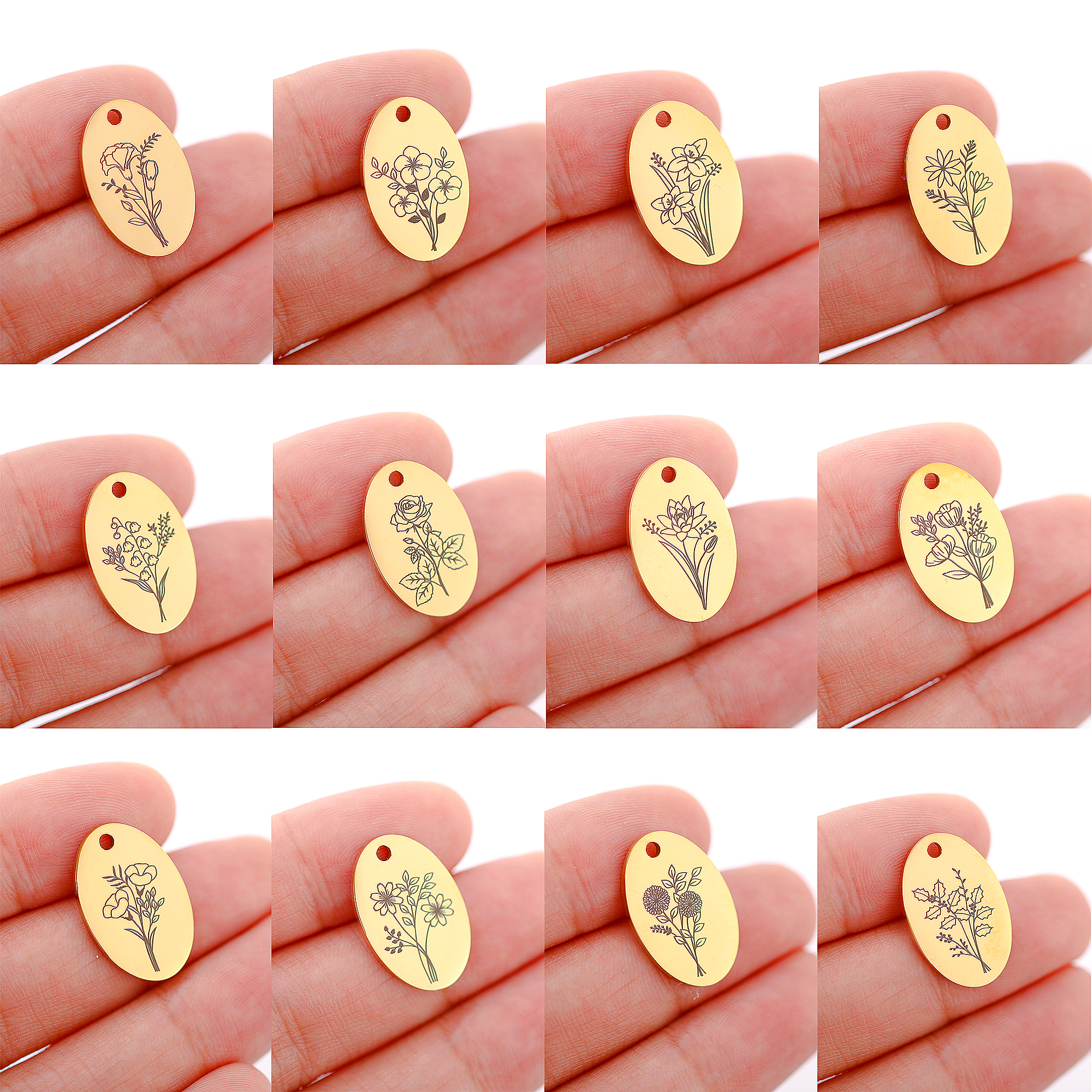 5Pcs Oval Birth Month Flower P - Birth Flower Necklace reseña y precio