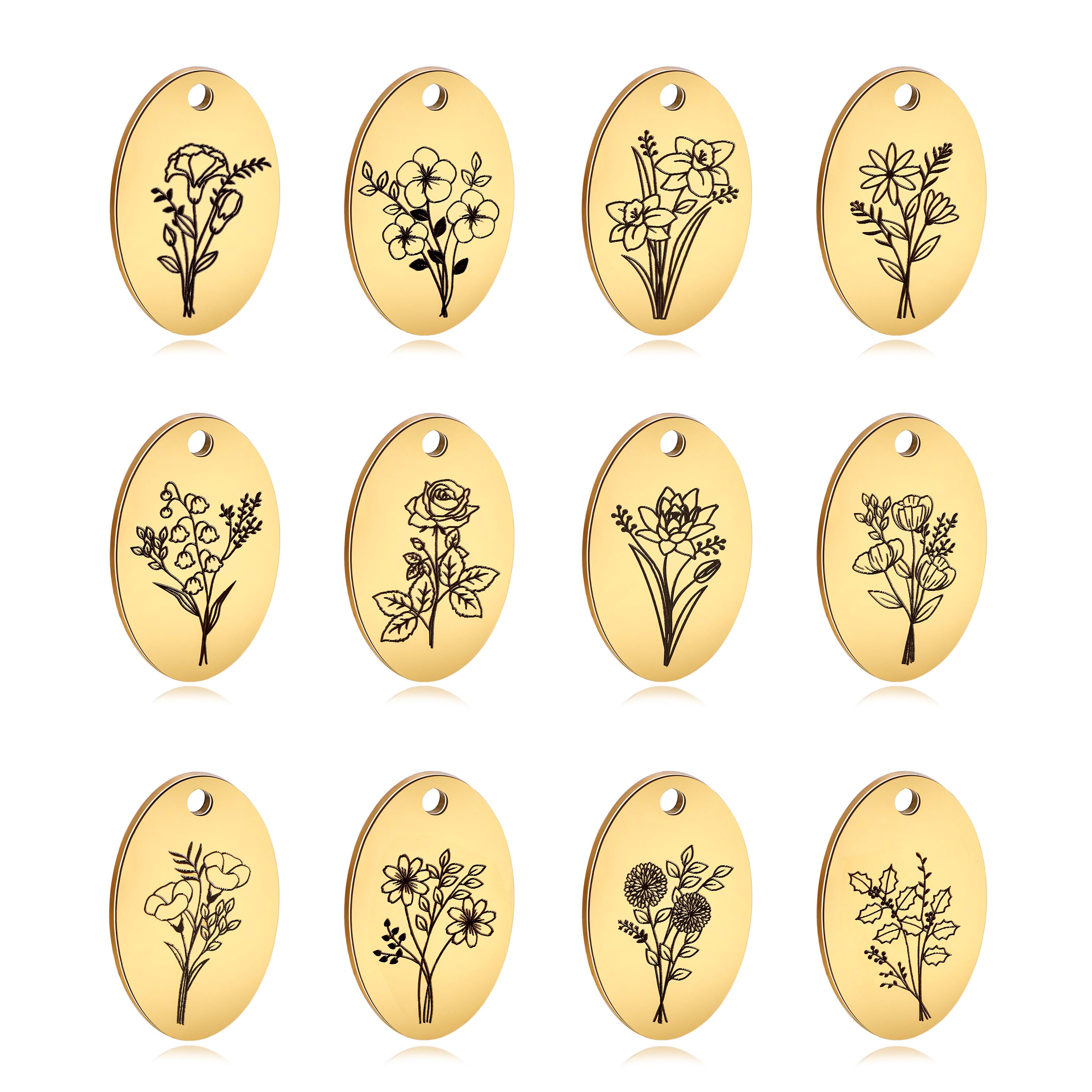 5Pcs Oval Birth Month Flower P - Birth Flower Necklace reseña y precio