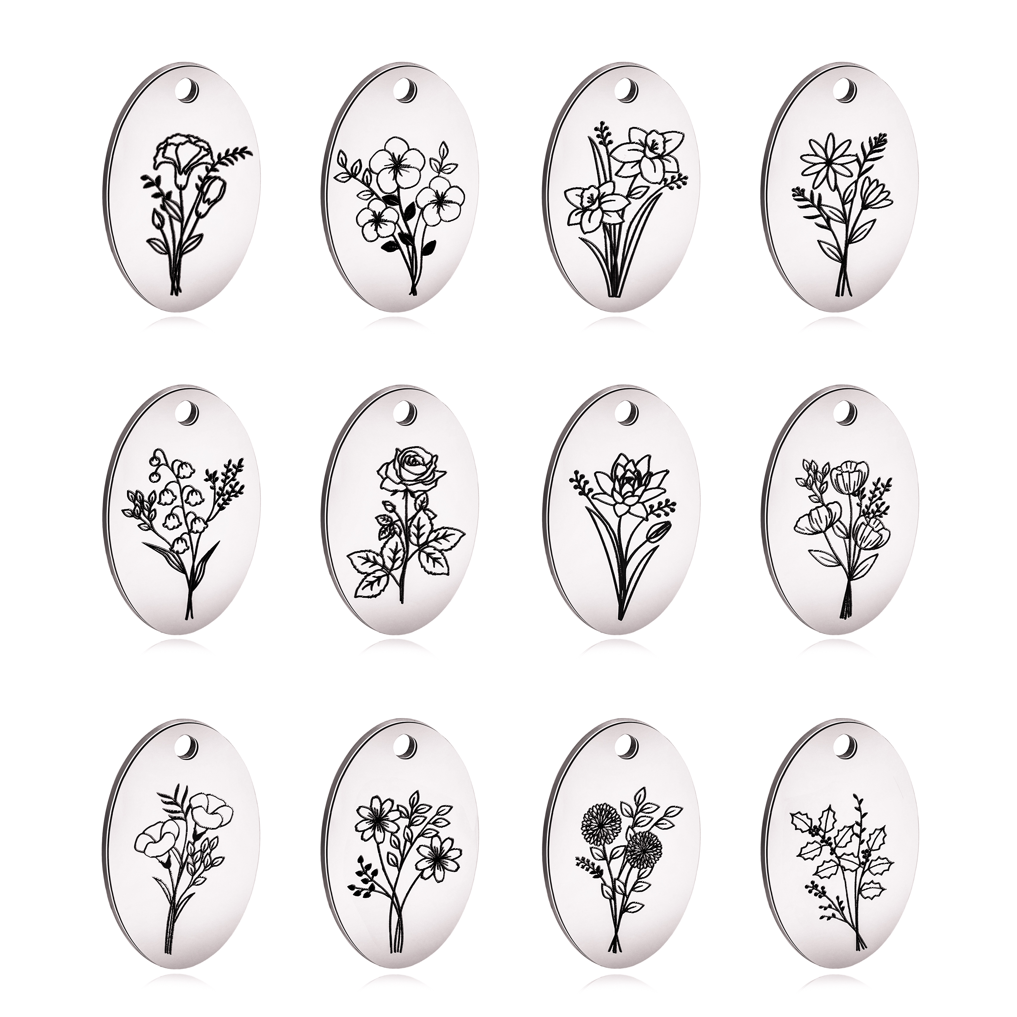 5Pcs Oval Birth Month Flower P - Birth Flower Necklace reseña y precio
