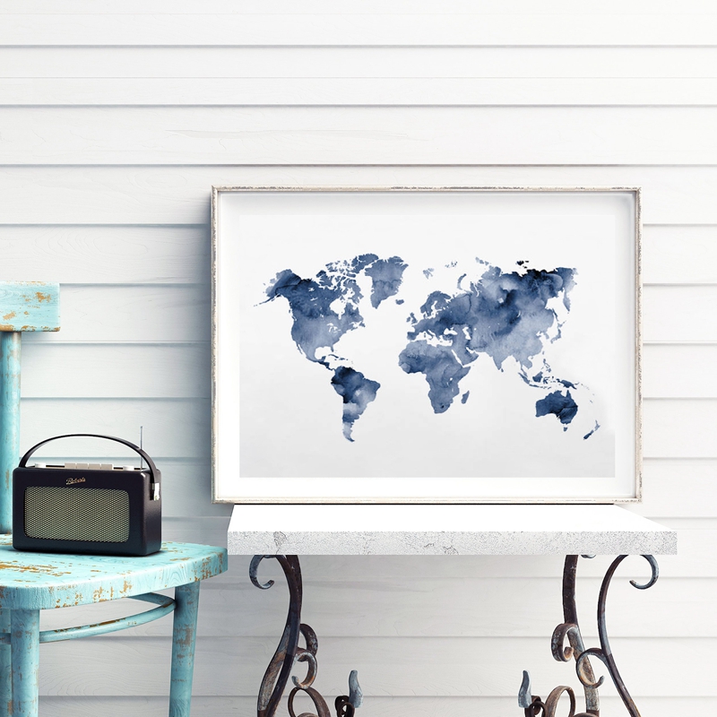 Blue World Map Print Navy Map  - Custom Star Map reseña y precio