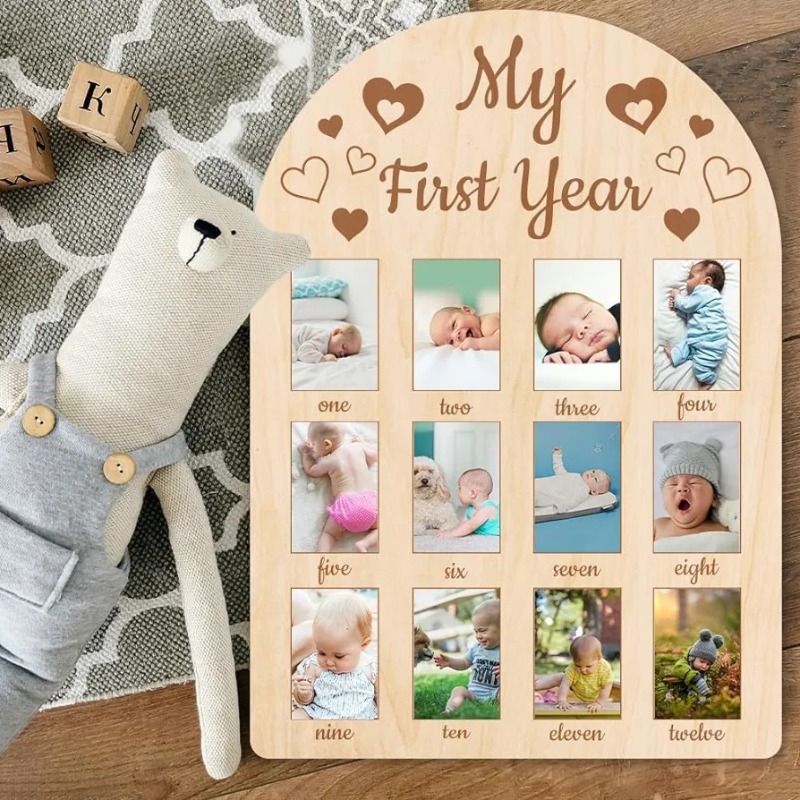 Wooden Baby Commemorative Phot - Engraved Wood Frame reseña y precio