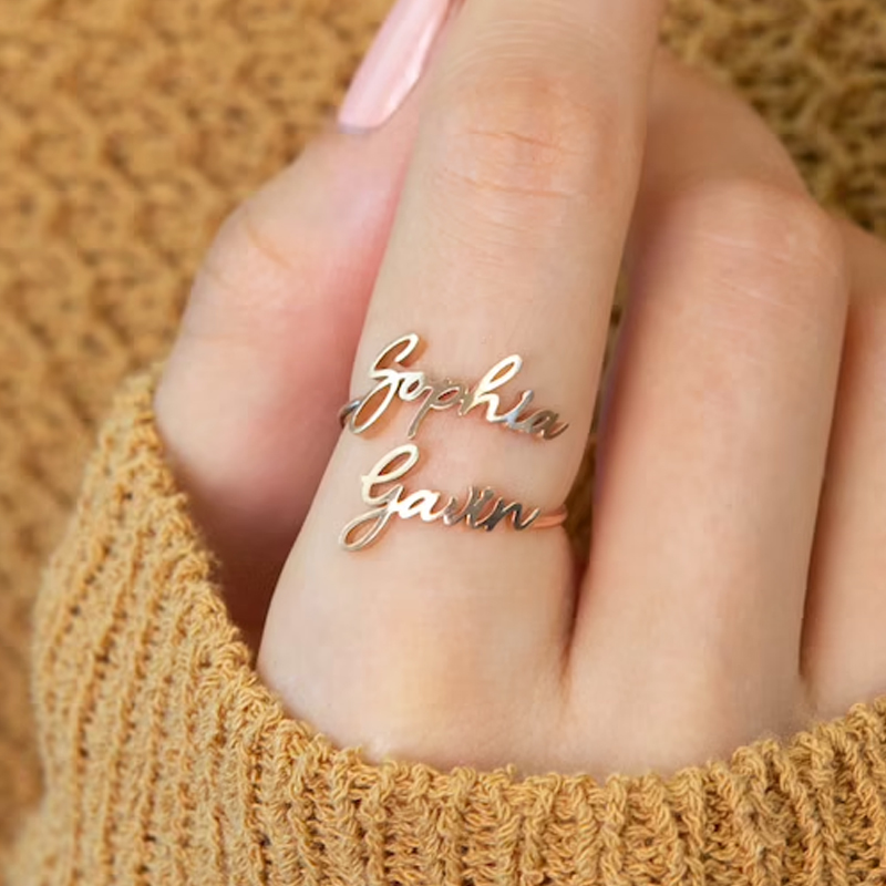 Custom Double Name Rings for W - Initial Ring Custom reseña y precio