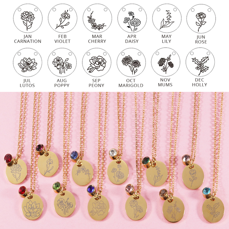 Crystal Birthstone Necklace fo - Birth Flower Necklace reseña y precio