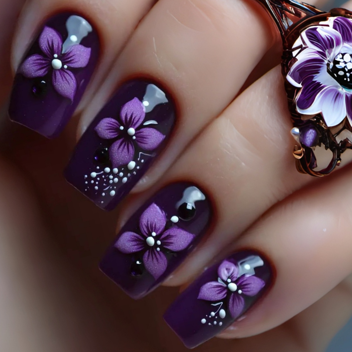 Medium square fake nails for w - Pressed Flower Art reseña y precio