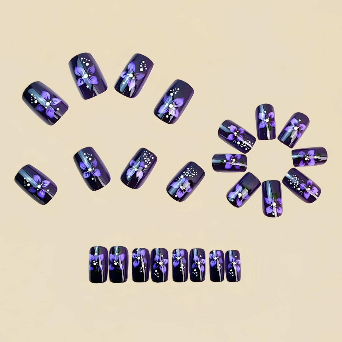 Medium square fake nails for w - Pressed Flower Art reseña y precio
