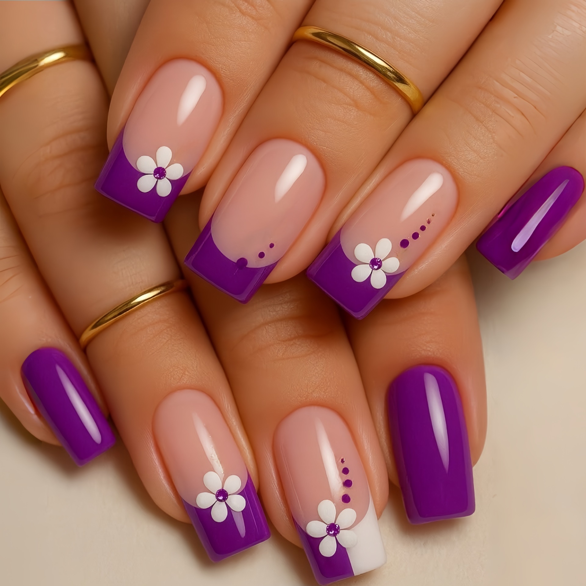 Medium square fake nails for w - Pressed Flower Art reseña y precio