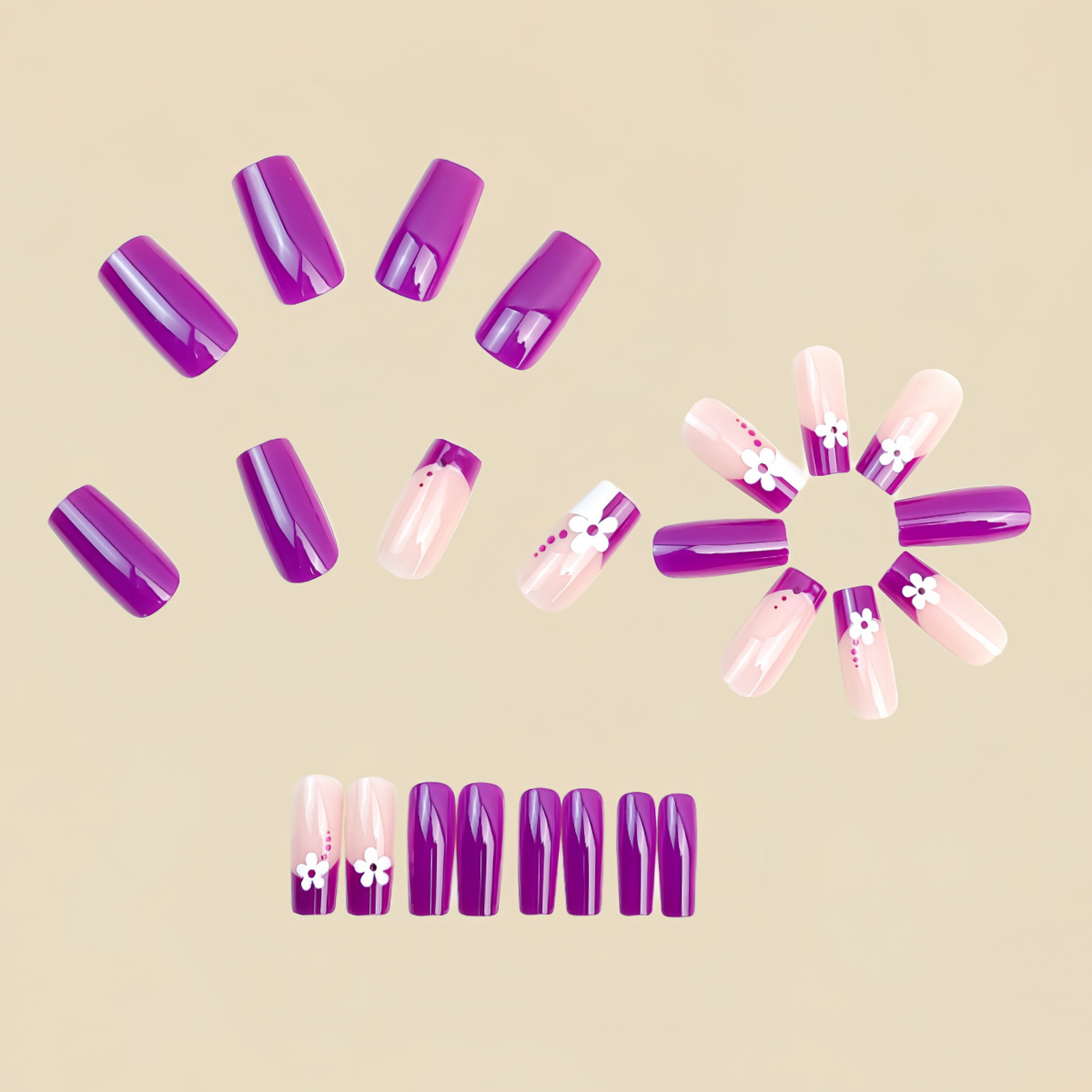 Medium square fake nails for w - Pressed Flower Art reseña y precio