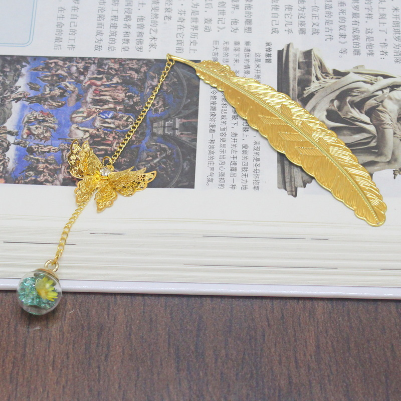 1pc Chinese Style Metal Feathe - Dried Flower Bookmark reseña y precio