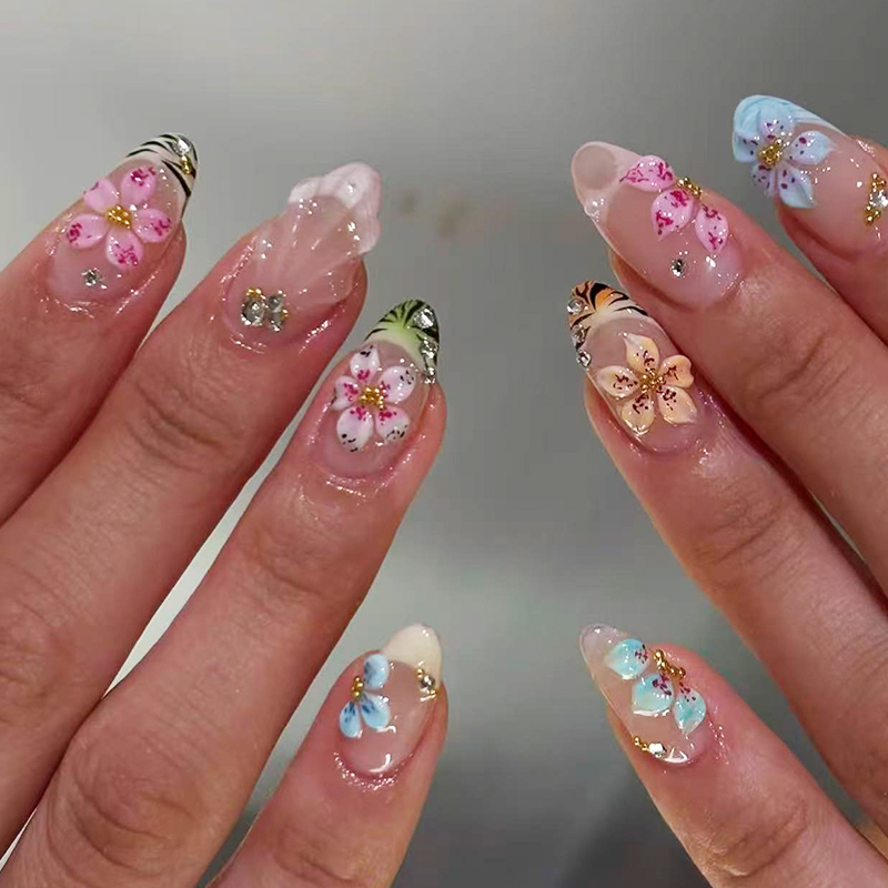 24pcs Almond Press On Nails ti - Pressed Flower Art reseña y precio