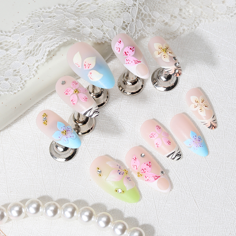 24pcs Almond Press On Nails ti - Pressed Flower Art reseña y precio