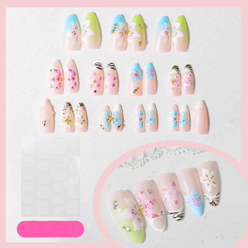 24pcs Almond Press On Nails ti - Pressed Flower Art reseña y precio