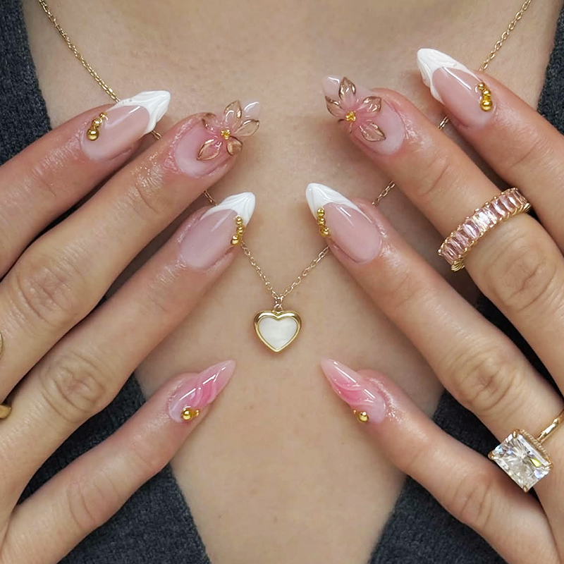 24pcs Almond Press On Nails ti - Pressed Flower Art reseña y precio
