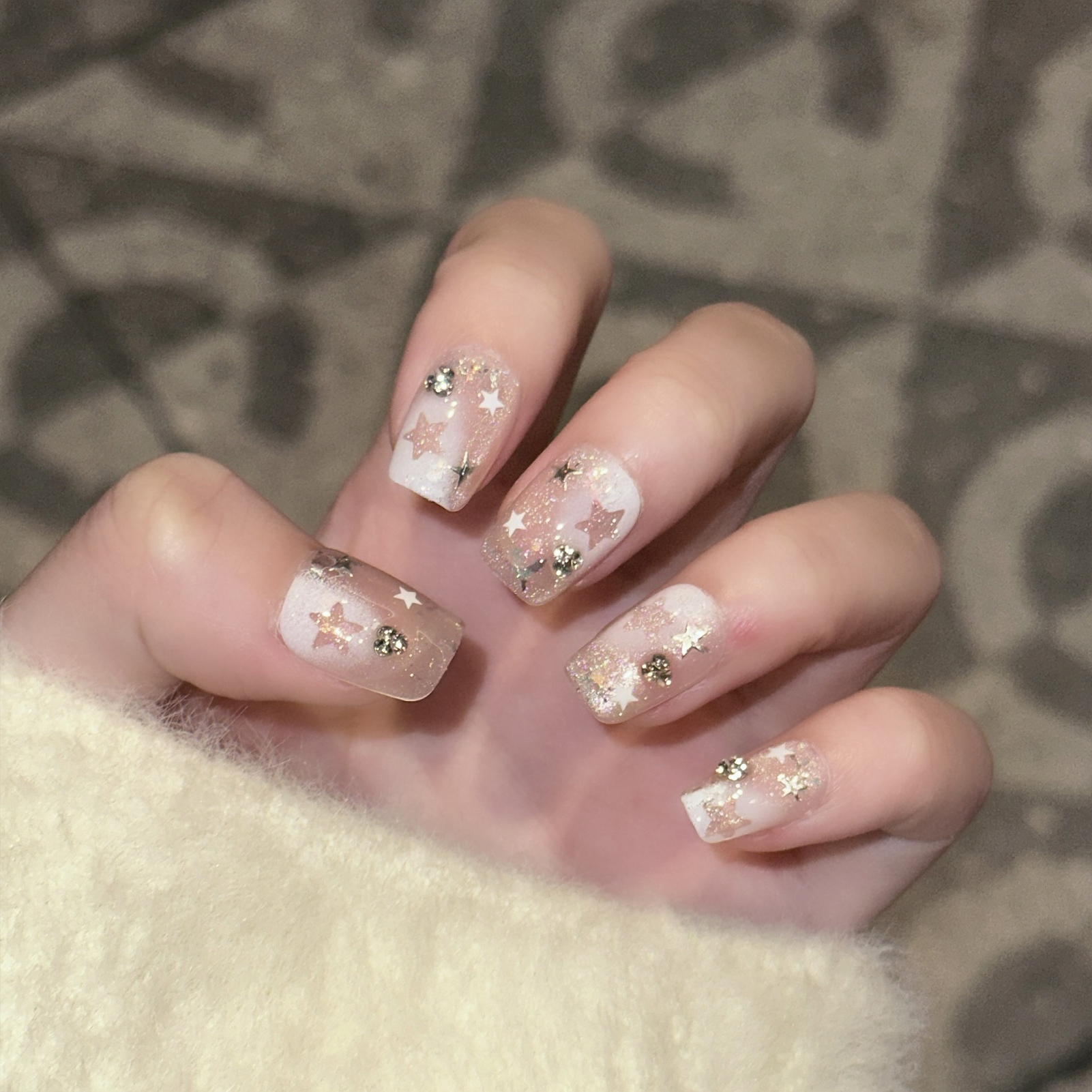 10PCS Short Square Fake Nails  - Pressed Flower Art reseña y precio