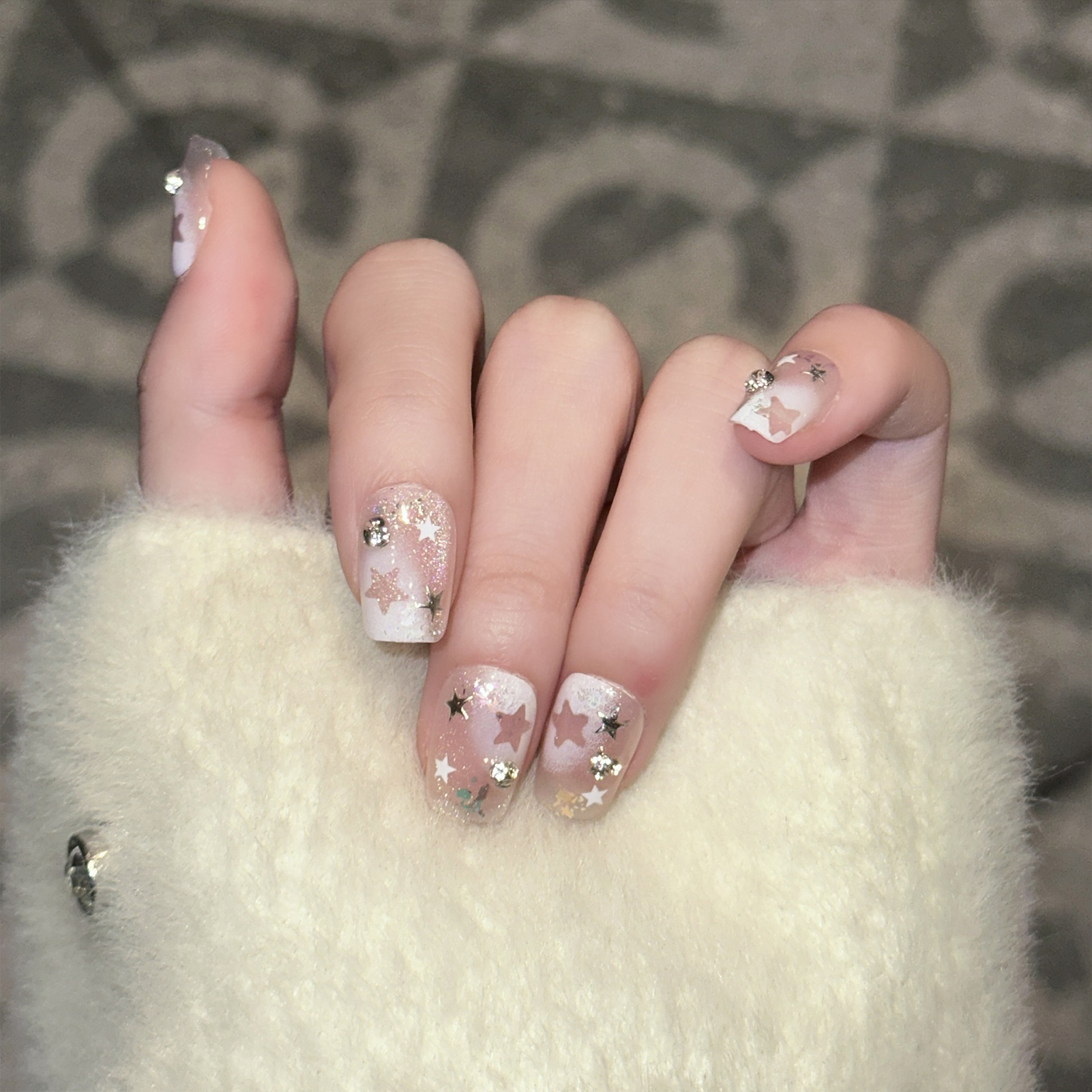 10PCS Short Square Fake Nails  - Pressed Flower Art reseña y precio