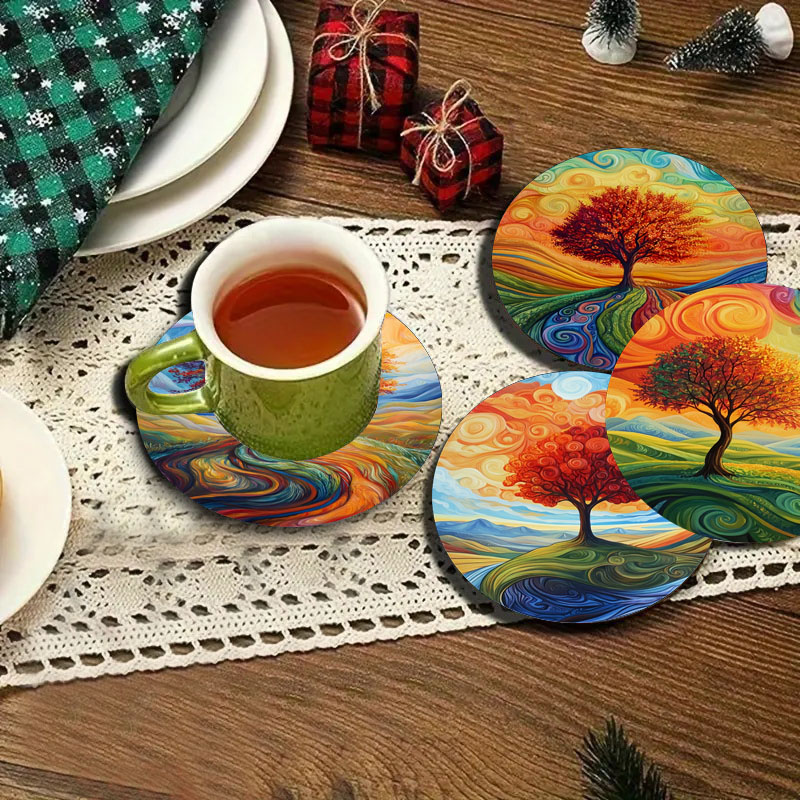 4 tree print coasters, suitabl - Family Tree Print reseña y precio