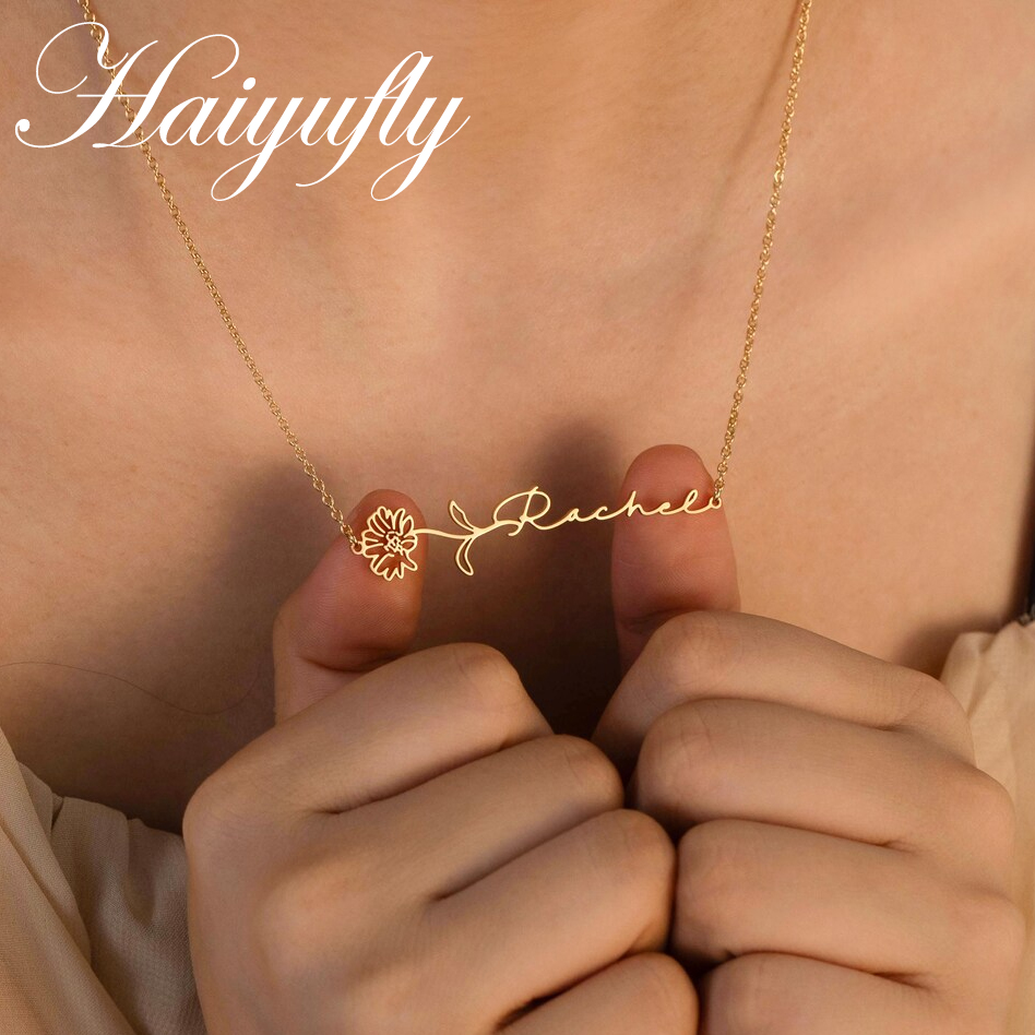 Haiyufly Custom Name Necklace  - Birth Flower Necklace reseña y precio
