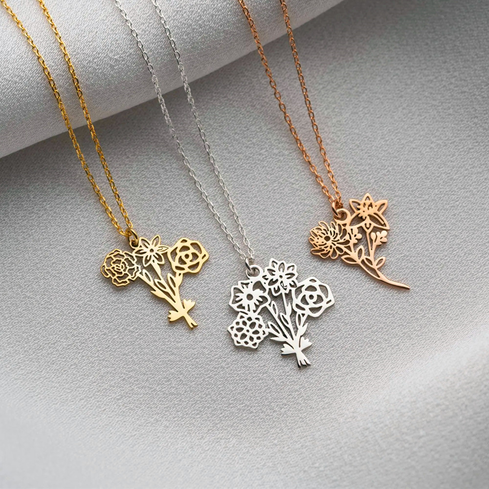Personalized Birth Flower Bouq - Birth Flower Necklace reseña y precio