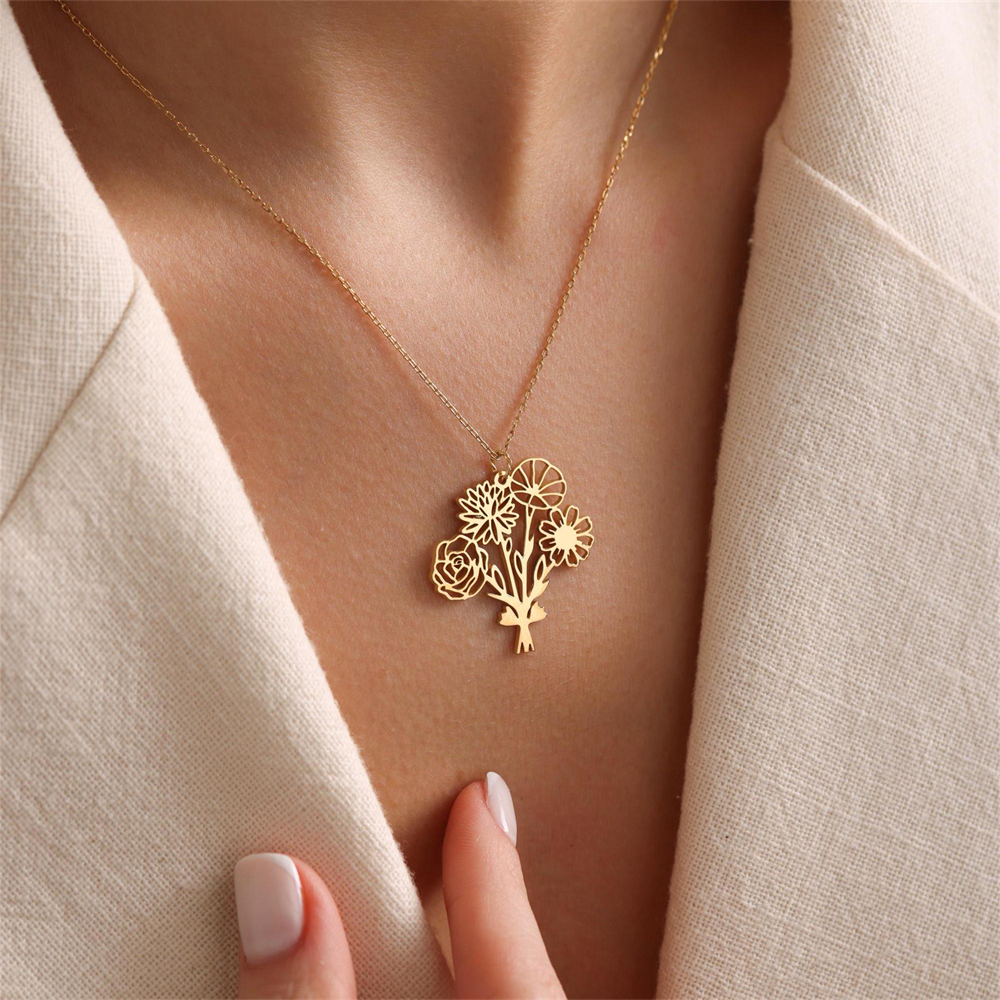 Personalized Birth Flower Bouq - Birth Flower Necklace reseña y precio