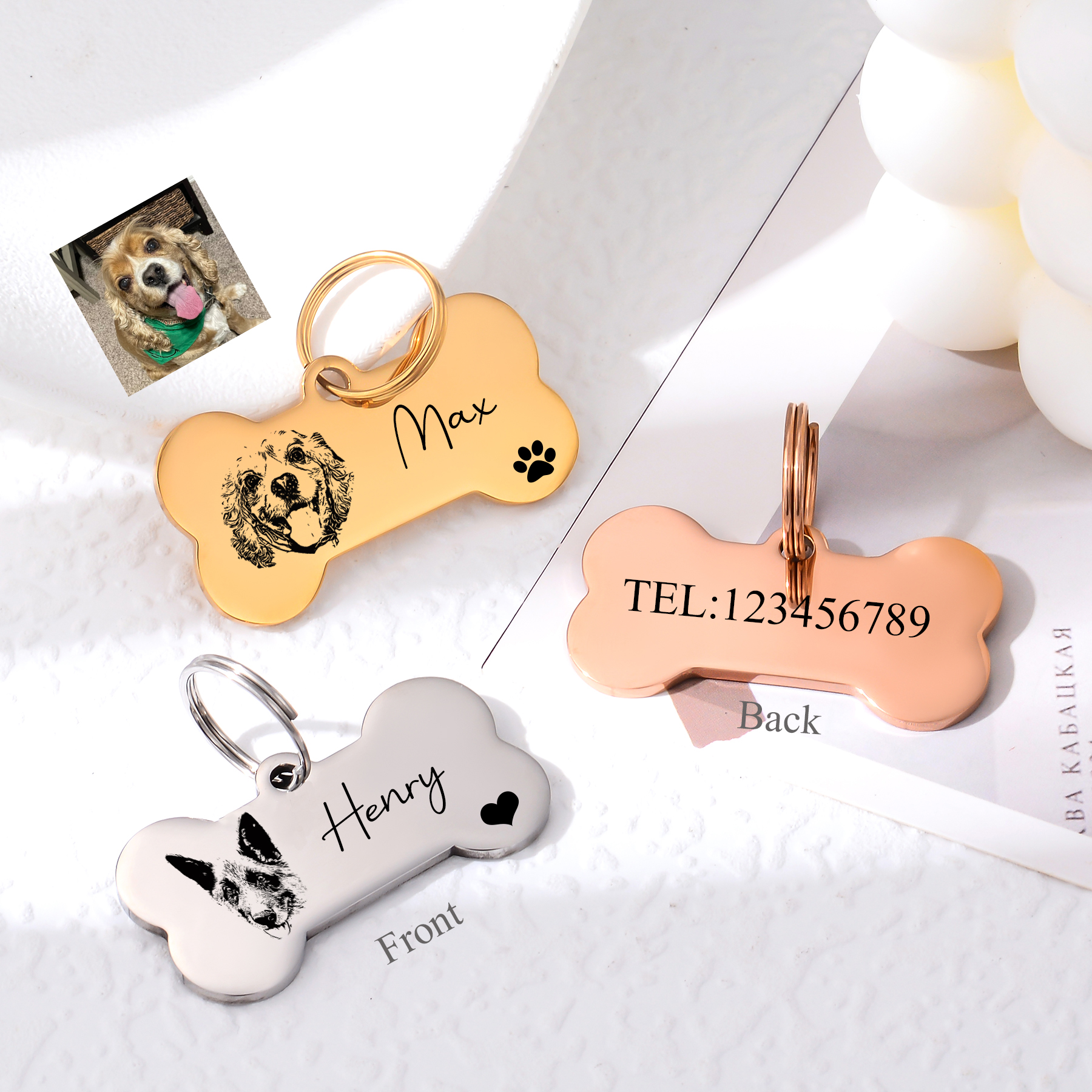 Custom Bone Dog Keychain Engra - Pet Portrait Custom reseña y precio