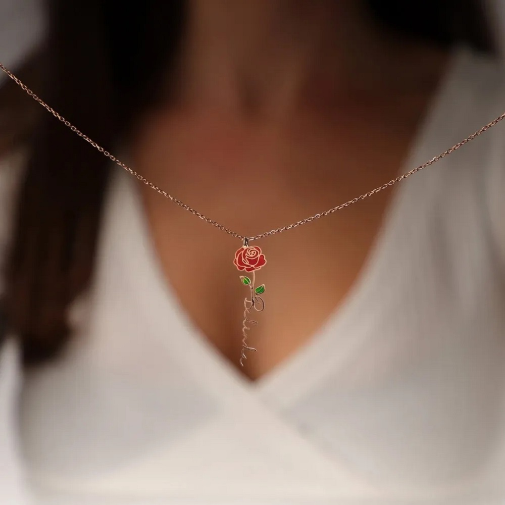 Personalized Name Necklace Wit - Birth Flower Necklace reseña y precio