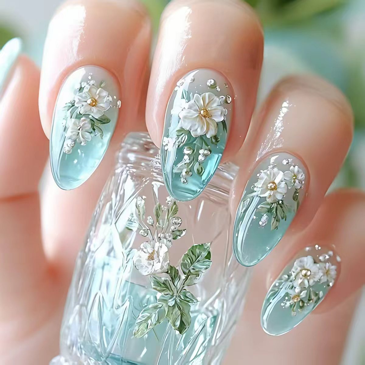 Medium fake nails for women gi - Pressed Flower Art reseña y precio