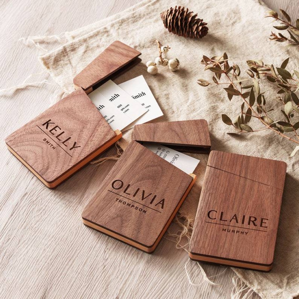 Business Card Holder Wooden Of - Personalized Name Box reseña y precio