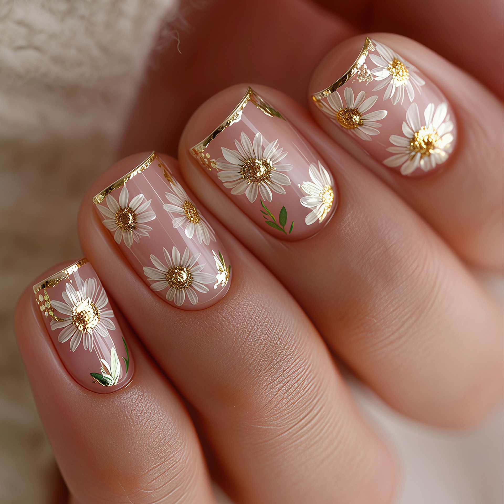 Short Square fake nails golden - Pressed Flower Art reseña y precio