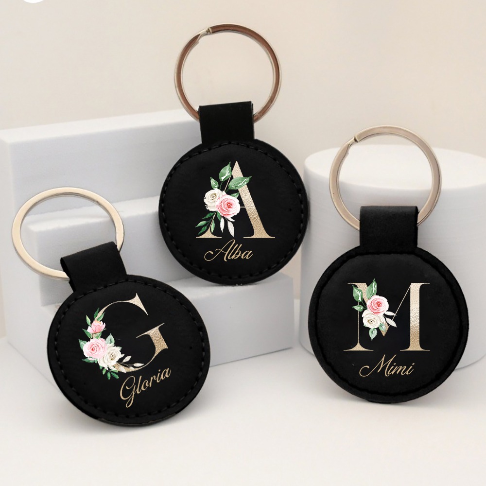Personalized Initial with Name - Monogram Keychain Leather reseña y precio
