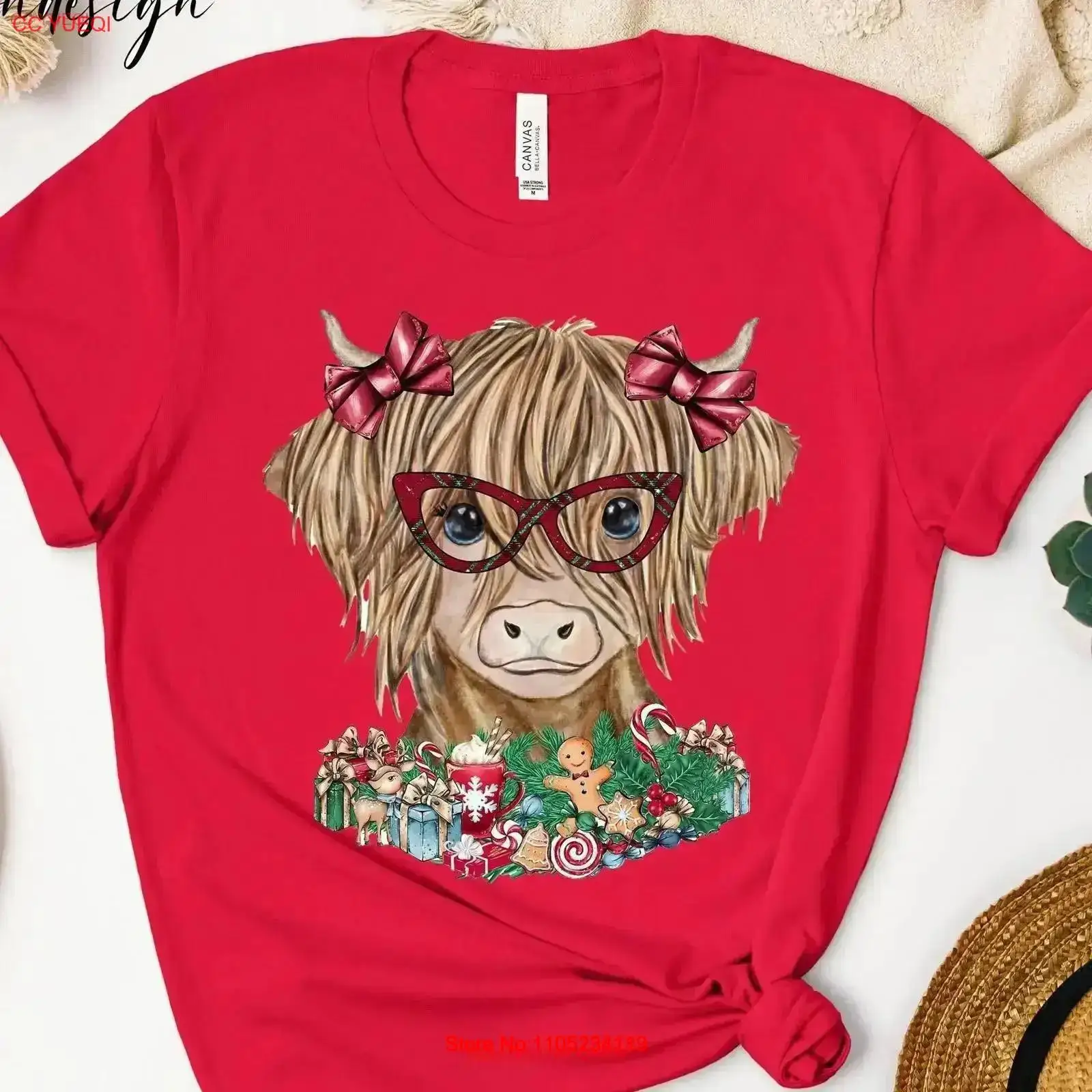 Christmas Highland Cow T Shirt - Family Tree Print reseña y precio