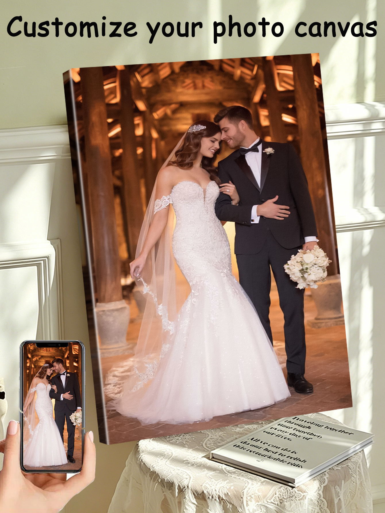 1 customized photo canvas, opt - Engraved Wood Frame reseña y precio
